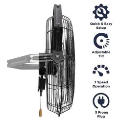 18-Inch Black 3-Speed Tilting Wall Mount Fan