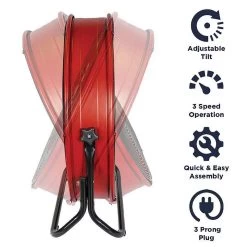 24-Inch Red 3-Speed Narrow Profile Tilting Direct Drive Drum Fan