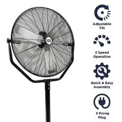 30-Inch Black 3-Speed Tilting Yoke Pedestal Fan