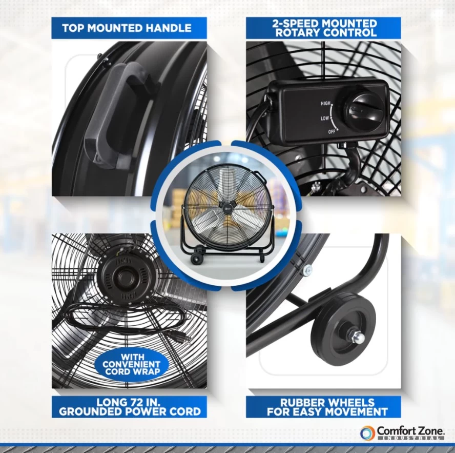 24 In Industrial Drum Fan 3-Speed 1 24 In Industrial Drum Fan 3-Speed