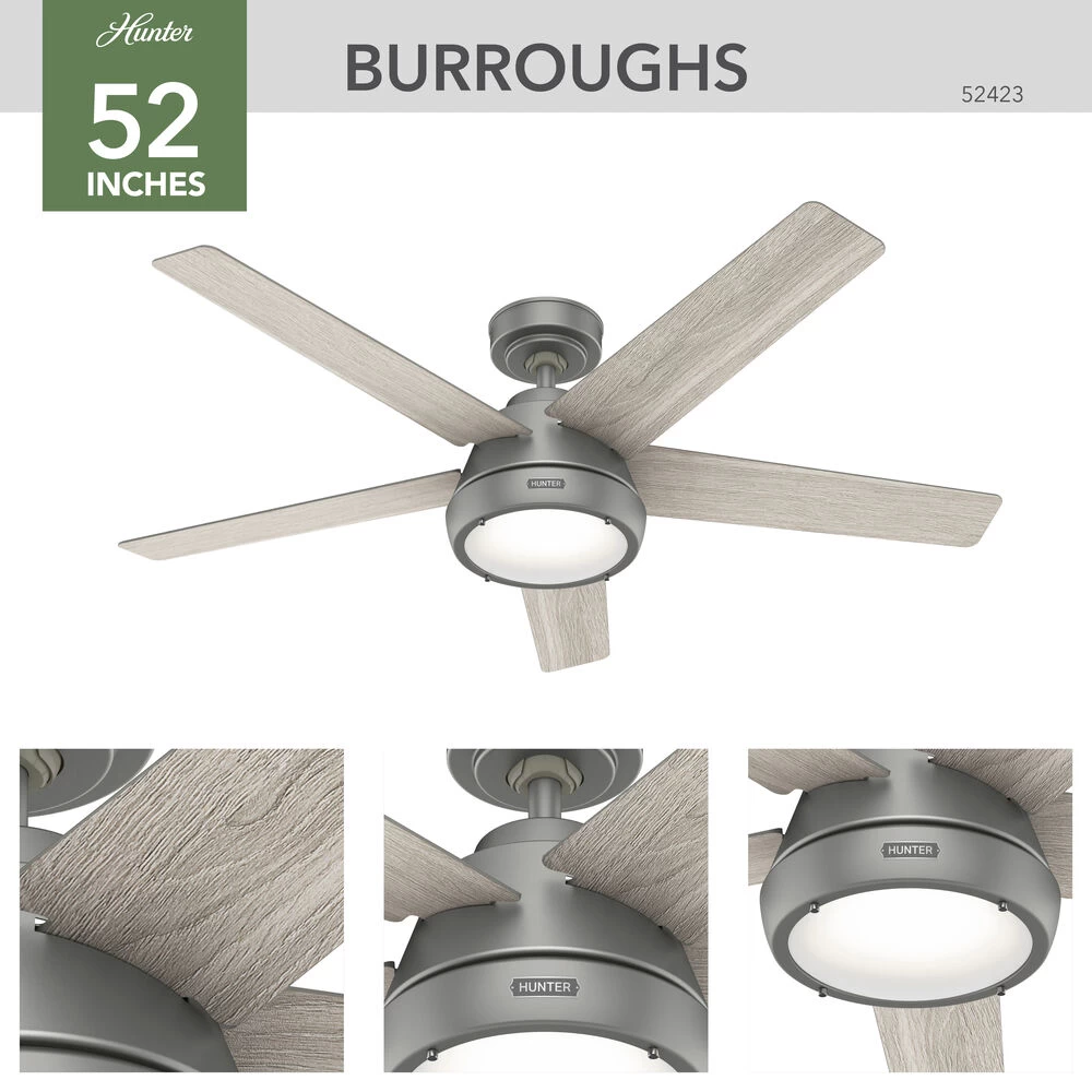 Burroughs 52 Inch Matte Silver With Light Gray Oak Blades Ceiling Fan 6 Burroughs 52 Inch Matte Silver With Light Gray Oak Blades Ceiling Fan - Image 6