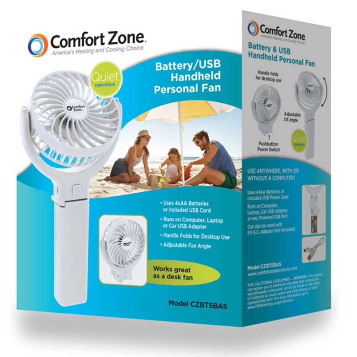 Comfort Zone Battery/USB Handheld Personal And Portable Fan - Assorted 6 Comfort Zone Battery/USB Handheld Personal And Portable Fan - Assorted - Image 6
