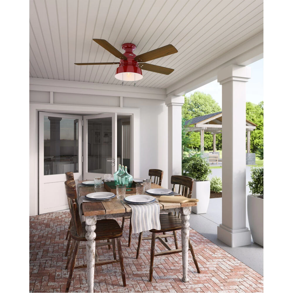 Mill Valley 52 Inch Barn Red With Medium Walnut/Black Willow Blades Outdoor Ceiling Fan, Low Profile 3 Mill Valley 52 Inch Barn Red With Medium Walnut/Black Willow Blades Outdoor Ceiling Fan, Low Profile - Image 3