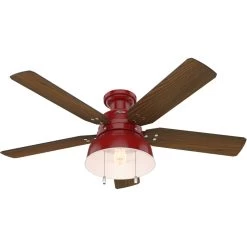 Mill Valley 52 Inch Barn Red With Medium Walnut/Black Willow Blades Outdoor Ceiling Fan, Low Profile
