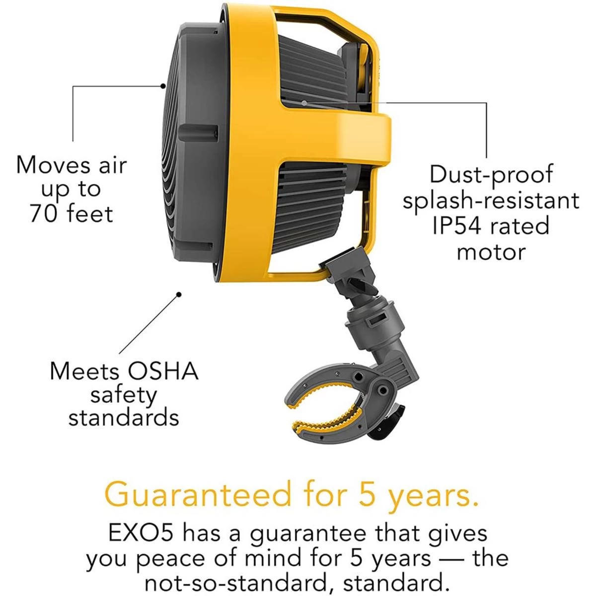 Vornado EXO5 Heavy Duty Air Circulator Shop Fan With High-Impact Housing, Collapsible Tripod Base, Clamp Attachment - Yellow 2 Vornado EXO5 Heavy Duty Air Circulator Shop Fan With High-Impact Housing, Collapsible Tripod Base, Clamp Attachment - Yellow - Image 2