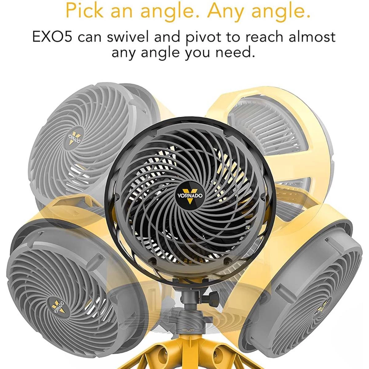 Vornado EXO5 Heavy Duty Air Circulator Shop Fan With High-Impact Housing, Collapsible Tripod Base, Clamp Attachment - Yellow 3 Vornado EXO5 Heavy Duty Air Circulator Shop Fan With High-Impact Housing, Collapsible Tripod Base, Clamp Attachment - Yellow - Image 3