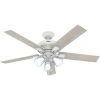 Whittier 52 Inch Matte White With Bleached Oak/White Blades Ceiling Fan